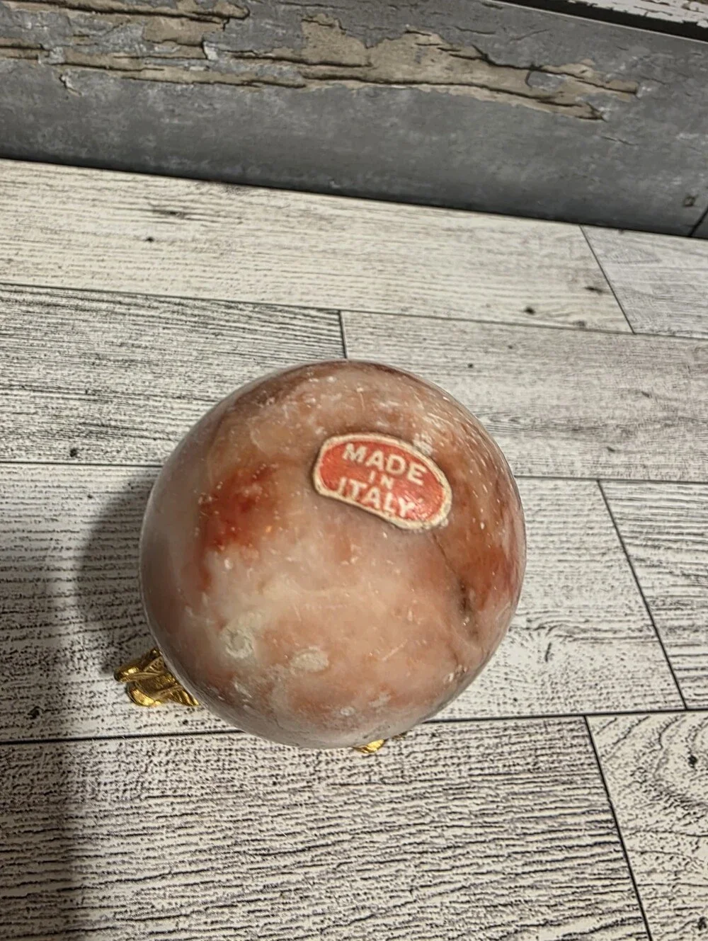 Natural Orange and Cream Egg Stone Decor on Gold Stand - Home Accents